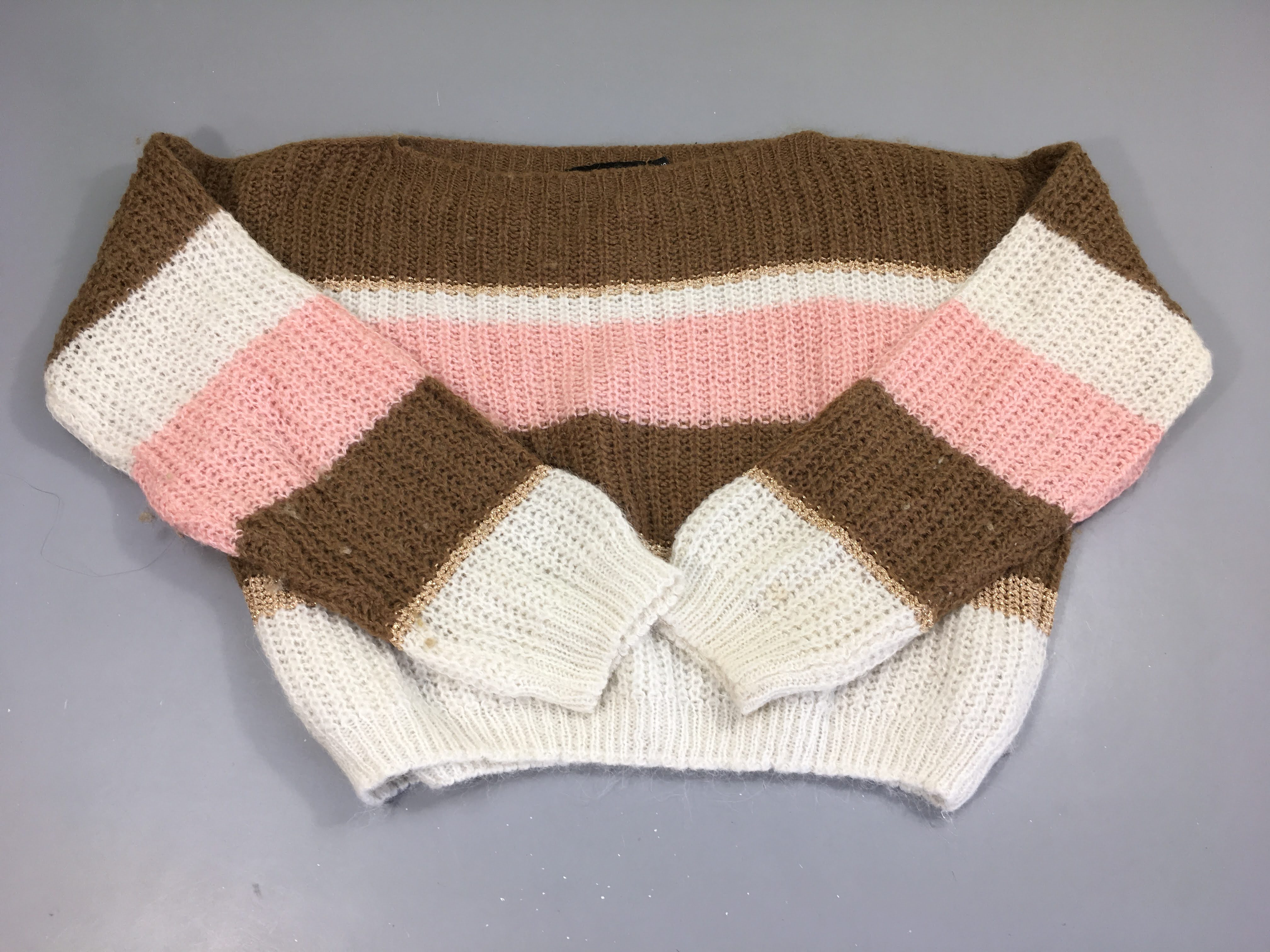Pull mailles brun rose fil métalisé