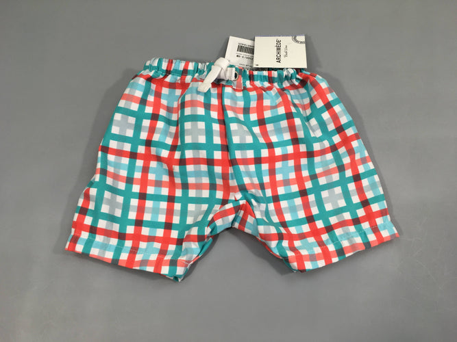 NEUF maillot short couche carreaux rose/turquoise/blanc, moins cher chez Petit Kiwi