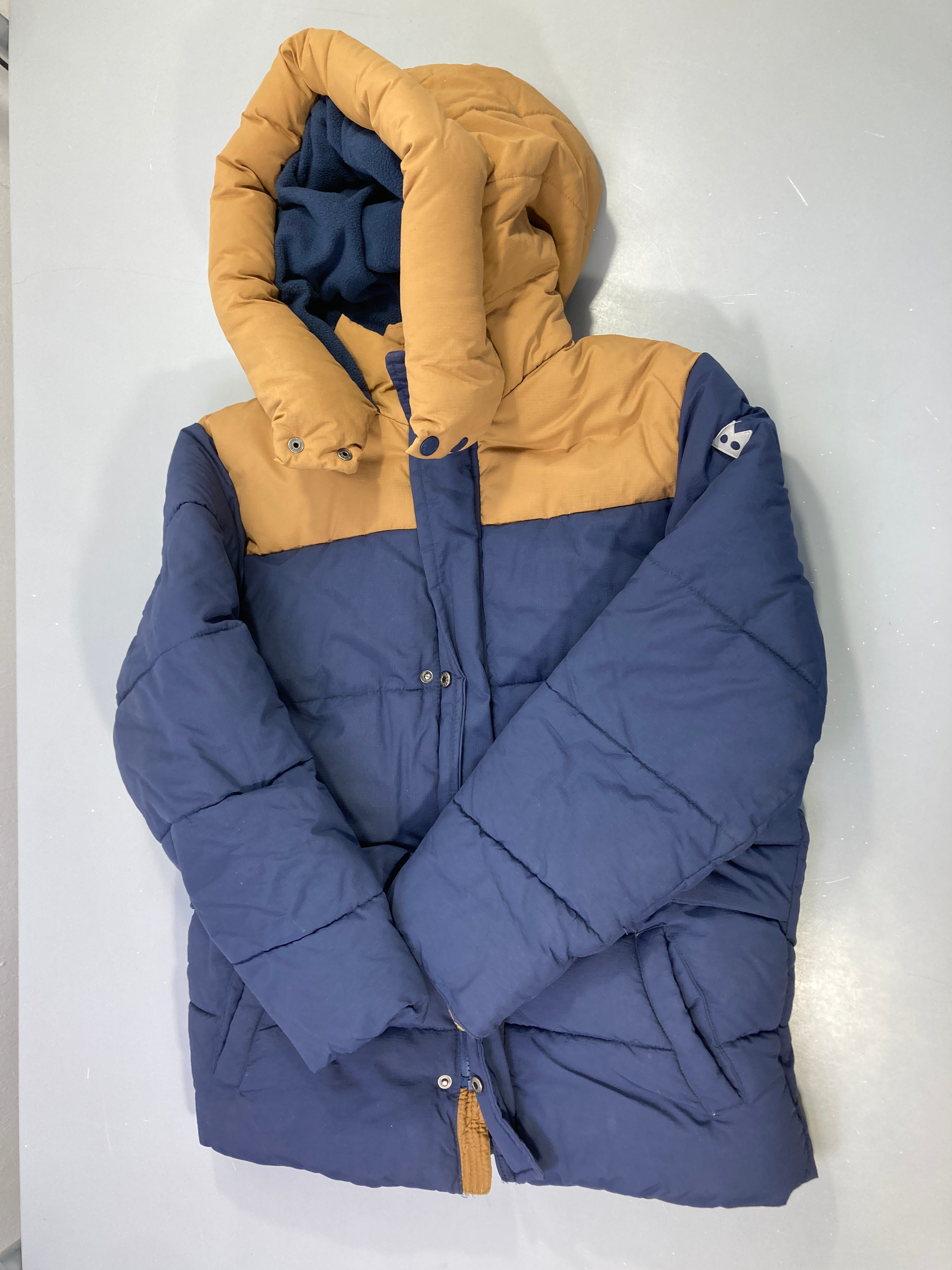 Doudoune brun/bleu zippée doublé polar à capuche