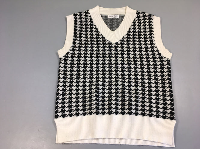 Pull s.m col V blanc-noir pied de poule, moins cher chez Petit Kiwi