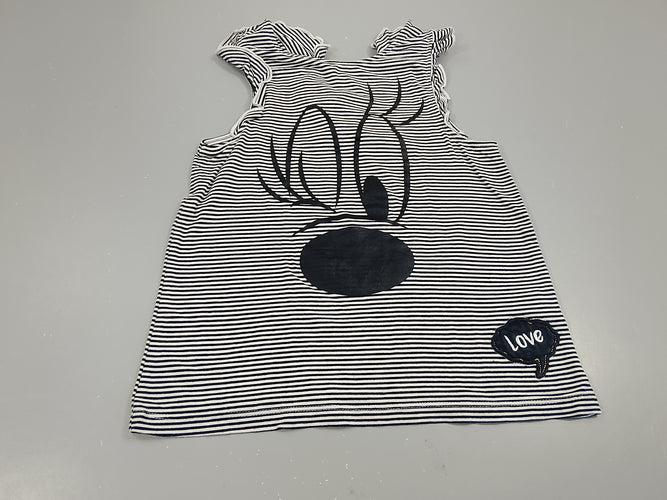 T-shirt m.c rayé noir et blanc, tête de Minnie, moins cher chez Petit Kiwi