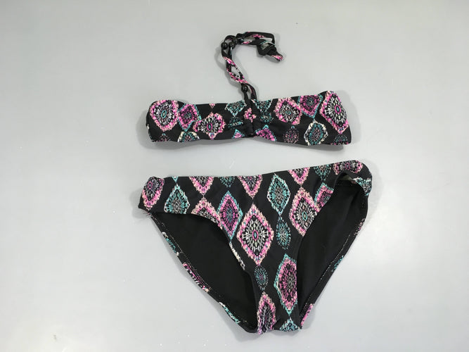Bikini noir losanges rose bleuté, moins cher chez Petit Kiwi