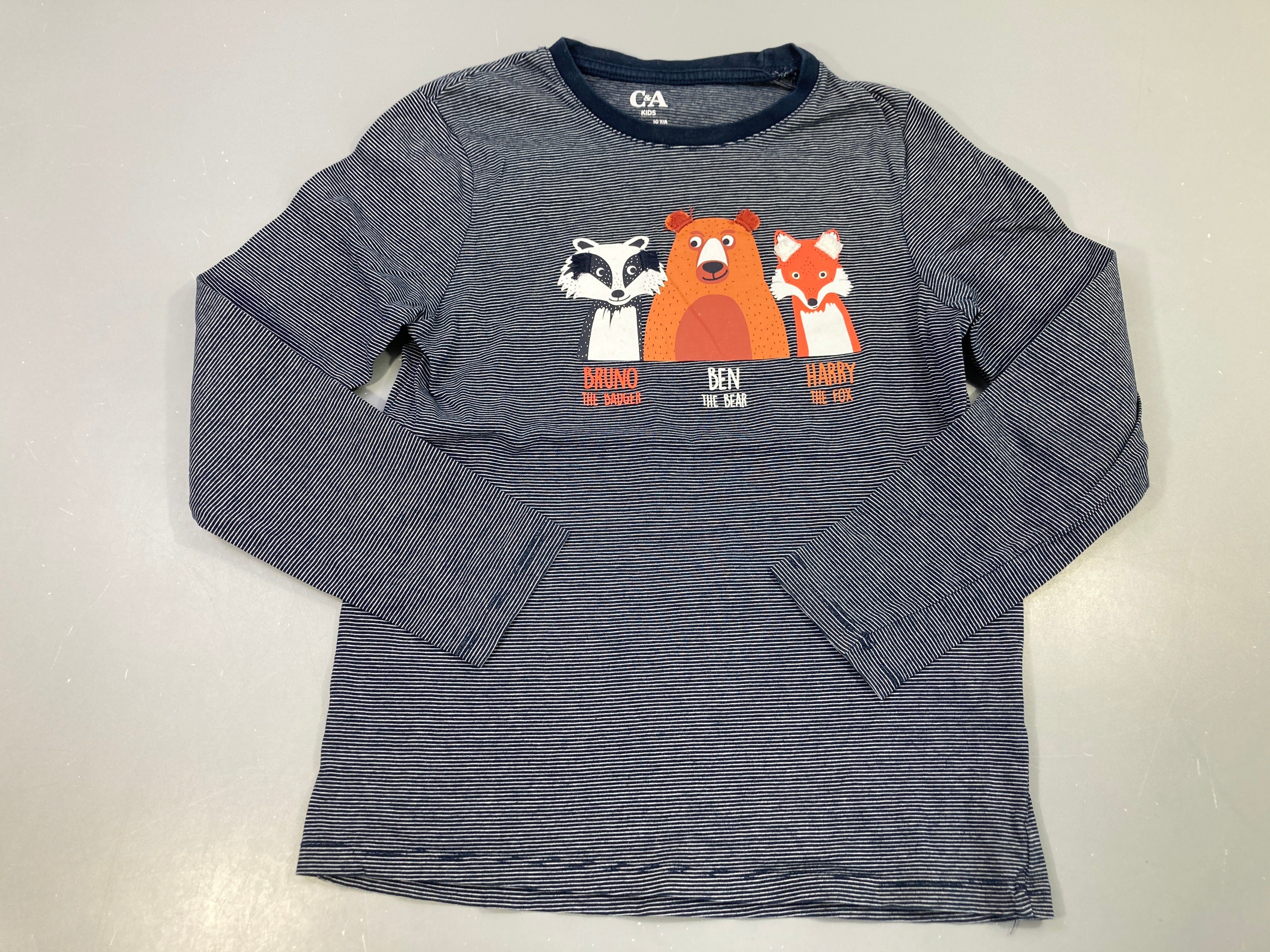 T-shirt m.l bleu rayé gris animaux