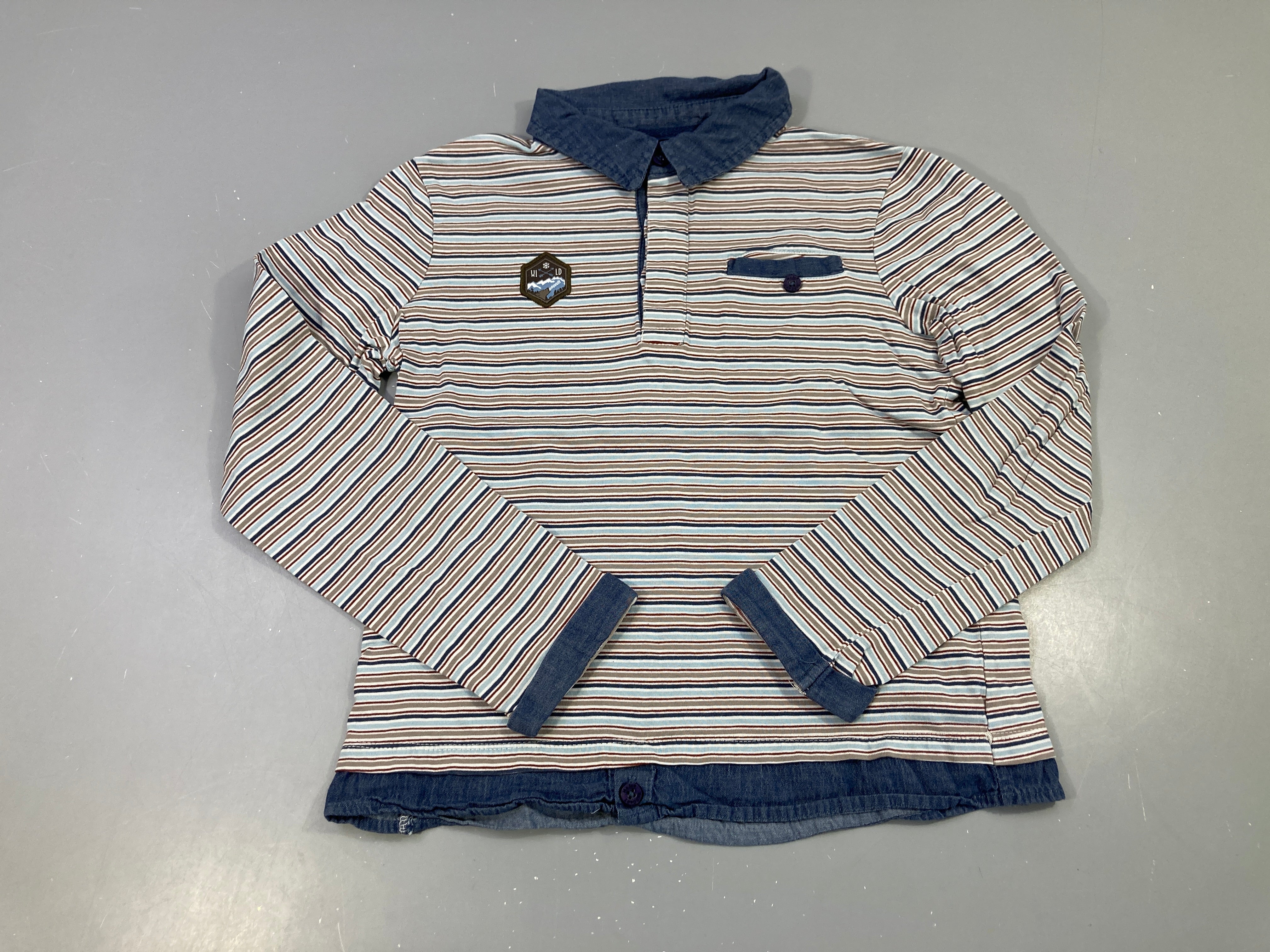 Polo jersey ml bleu clair rayé poche chino