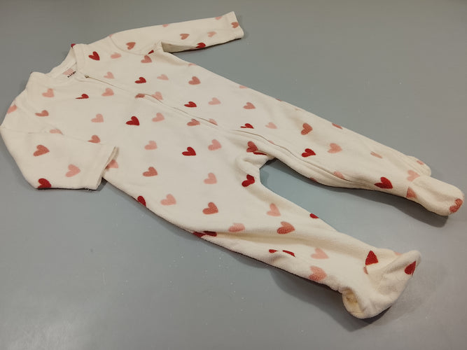 Pyjama velours blanc coeurs roses, moins cher chez Petit Kiwi
