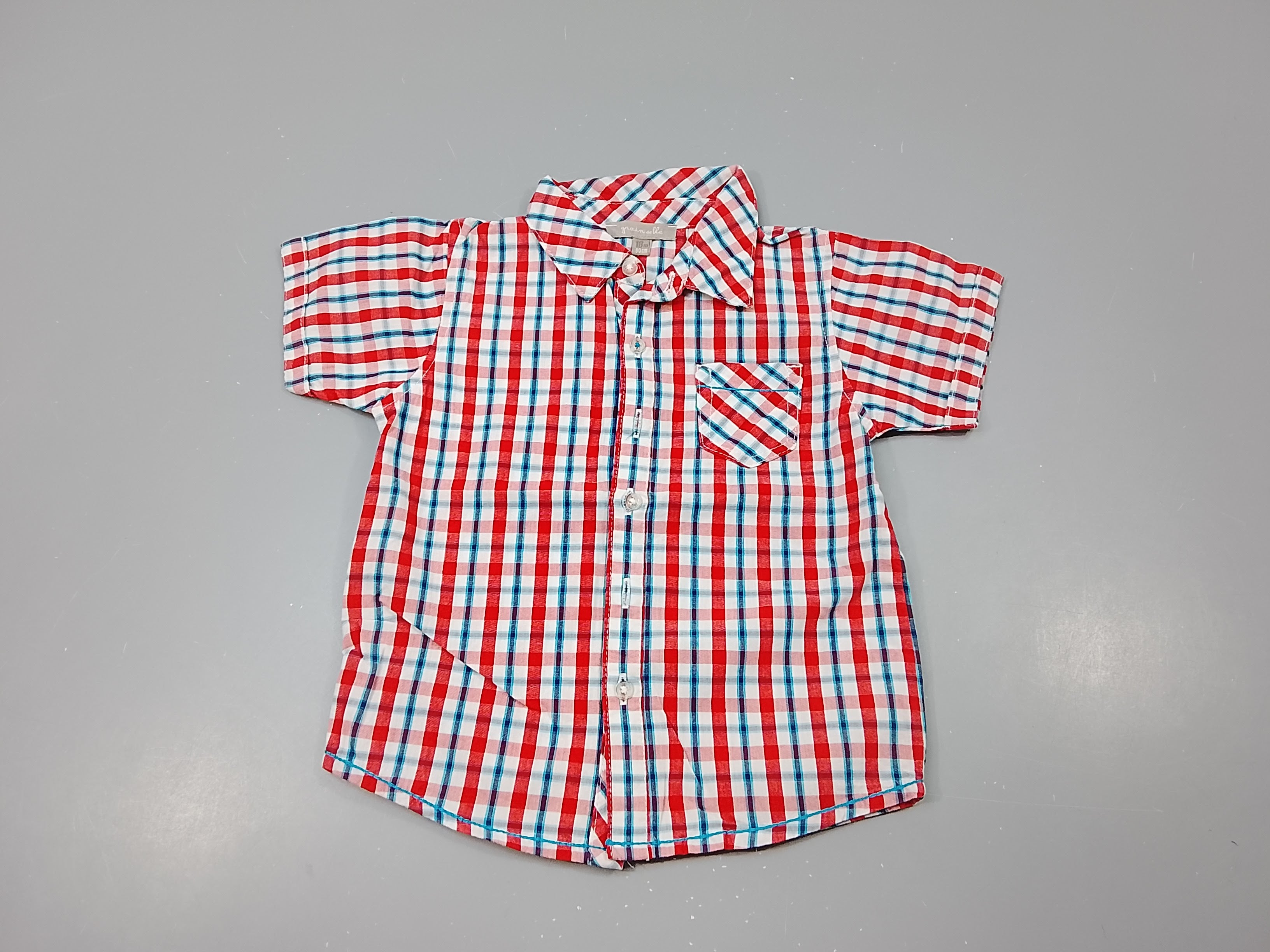 Chemise m.c à carreaux blanc, rouge,bleu