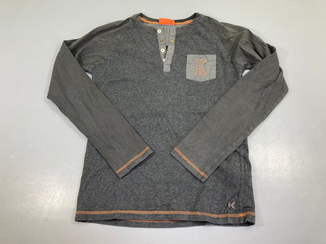 T-shirt m.l gris chiné foncé col boutonné, manches boulochées, moins cher chez Petit Kiwi