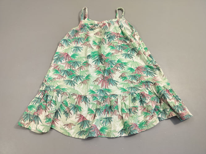 Robe à bretelles blanc palmiers rose, verts, bleus., moins cher chez Petit Kiwi