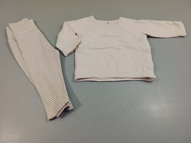 Sweat écru flammé  "little one" + Pantalon blanc rayé beige, moins cher chez Petit Kiwi