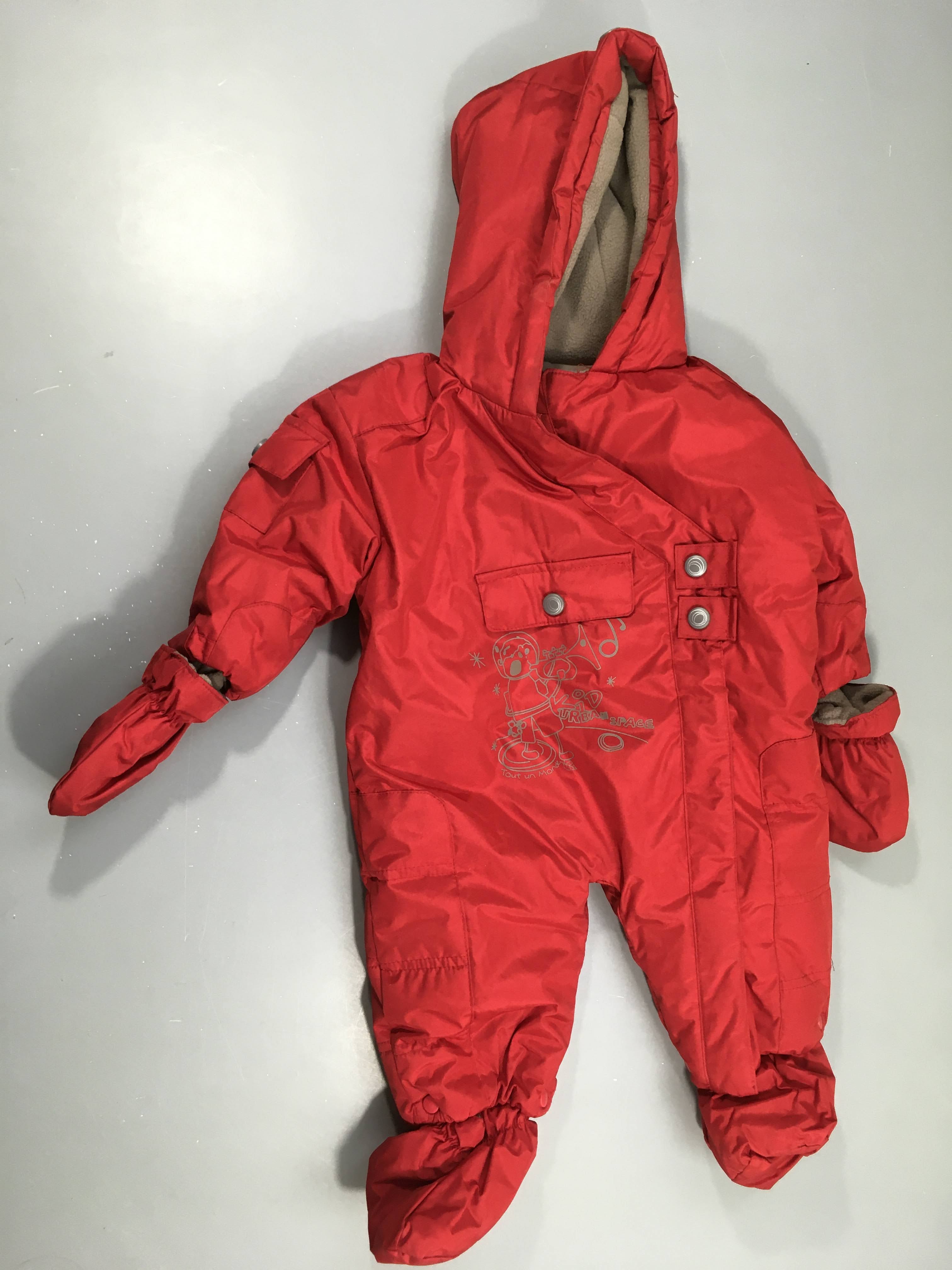 Combi pilote rouge musicien + moufles et chaussons, doublé polar