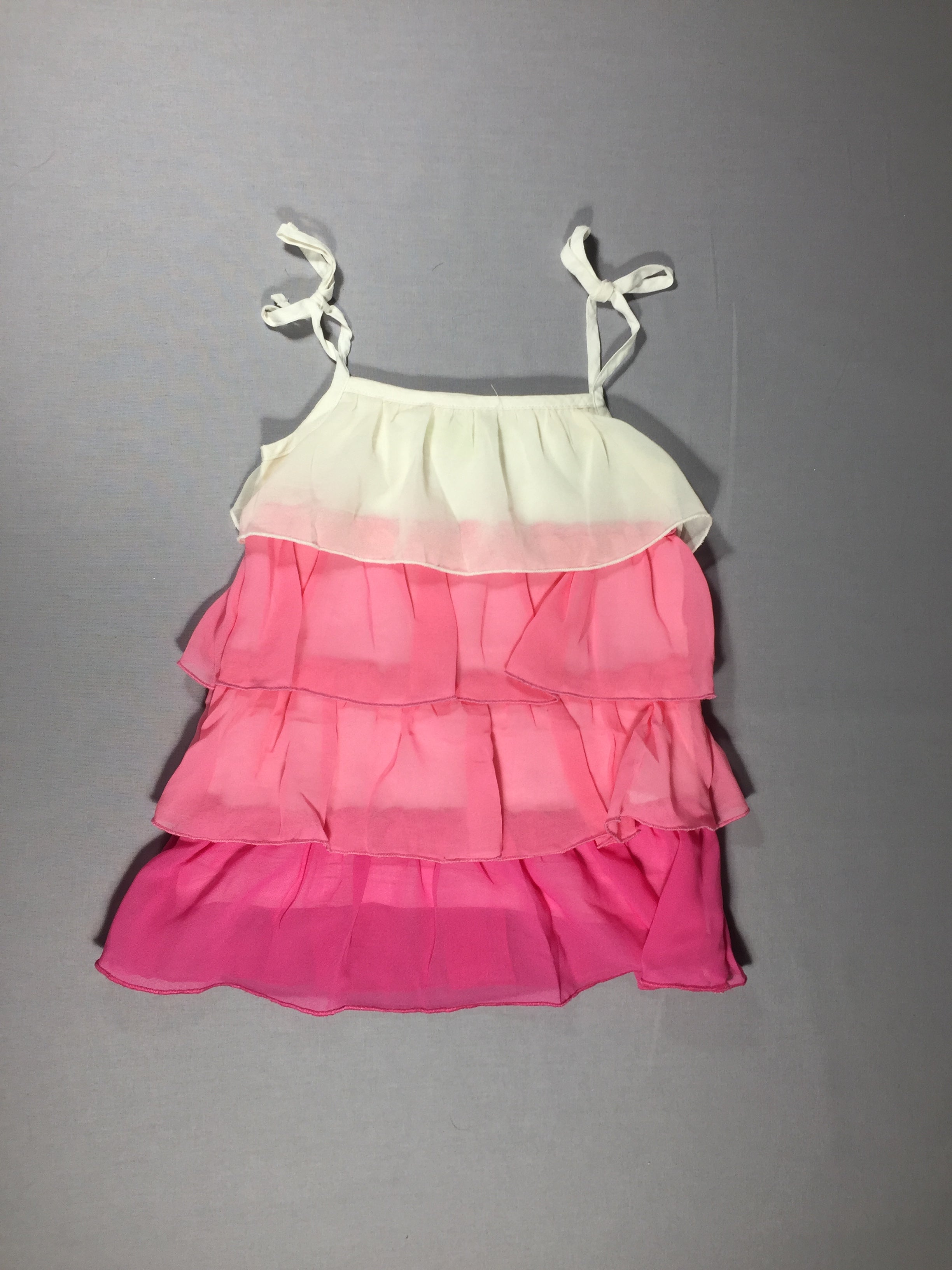 Robe fines bretelles à volants - dégradé de blanc et roses