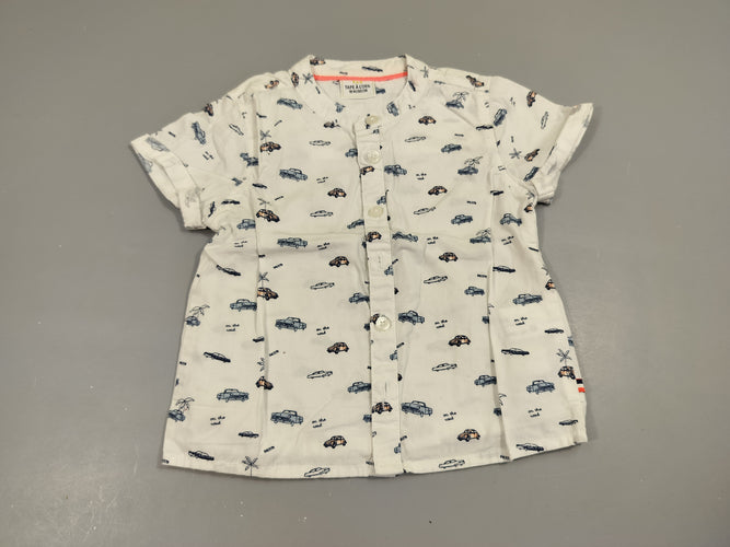 Chemise m.c blanche motifs voitures. Col mao  100% coton, moins cher chez Petit Kiwi