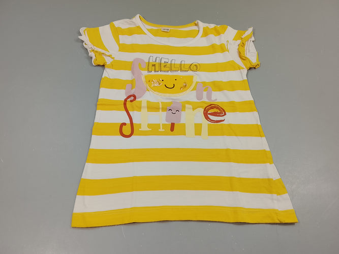 T-shirt m.c blanc rayé jaune "Helle sun shine", moins cher chez Petit Kiwi