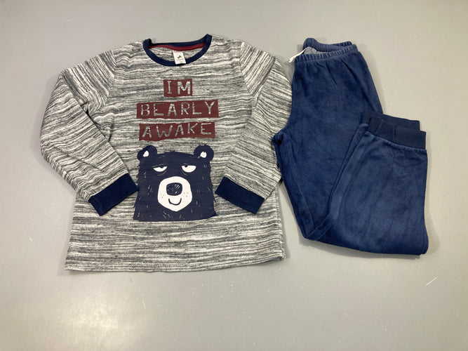 Pyjama 2pcs velours gris-bleu Bearly Floc un peu craquelé, moins cher chez Petit Kiwi