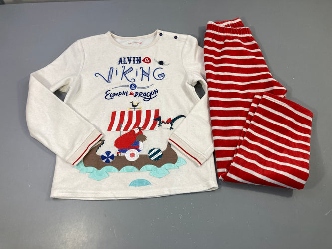 Pyjama 2pcs velours blanc-rouge Viking Floc un peu craquelé, moins cher chez Petit Kiwi