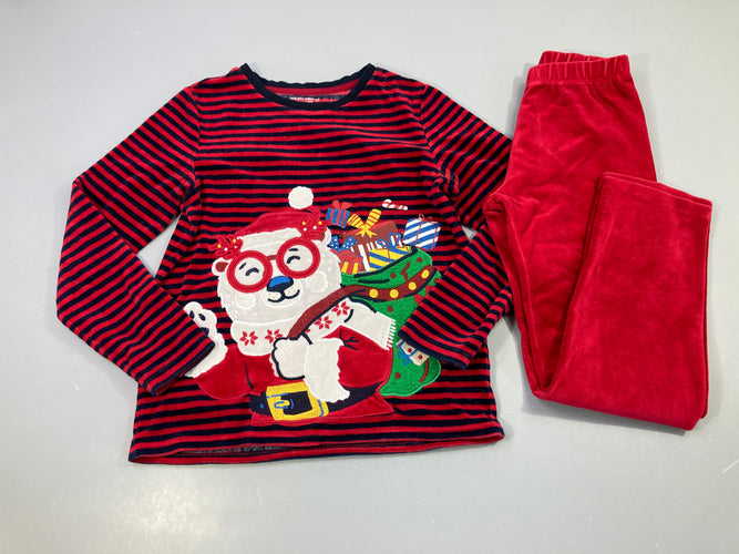 Pyjama 2pcs velours de Noël rouge rayé bleu foncé, moins cher chez Petit Kiwi