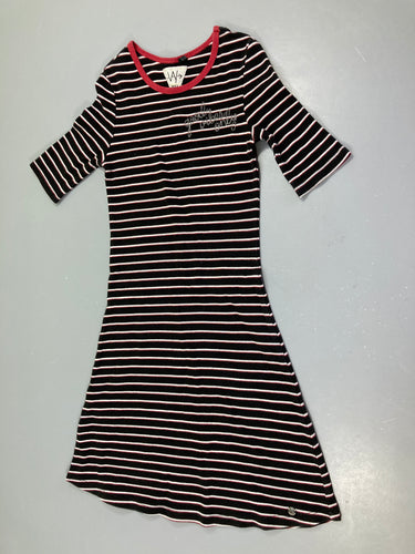 Robe m.l mailles noir rayé blanc/bordeaux, légèrement boulochée, moins cher chez Petit Kiwi