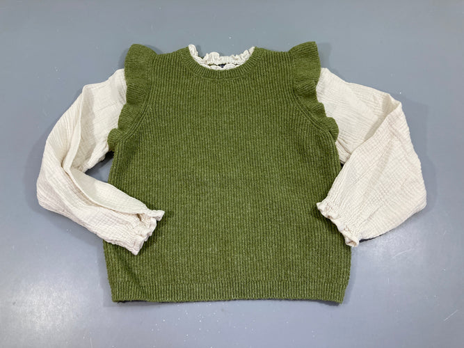 Pull vert chiné effet superposé blouse, moins cher chez Petit Kiwi