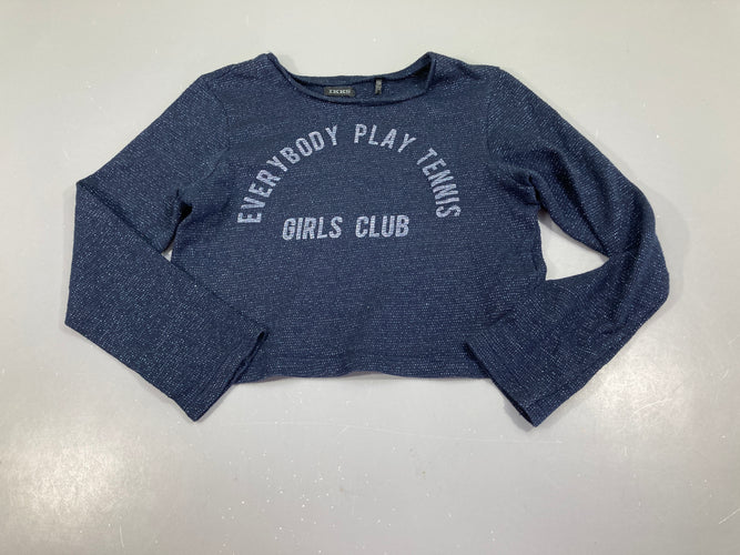 Pull léger court bleu foncé irisé girls club, moins cher chez Petit Kiwi