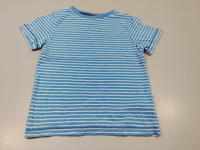 T-shirt m.c bleu chiné rayé blanc, très légèrement bouloché, moins cher chez Petit Kiwi