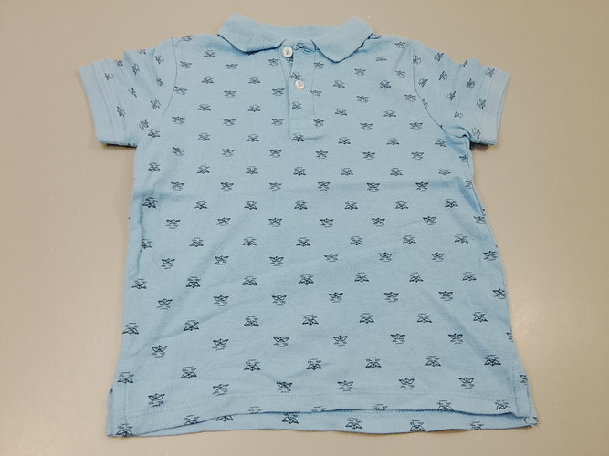 Polo m.c bleu clair , bâteaux origami, moins cher chez Petit Kiwi