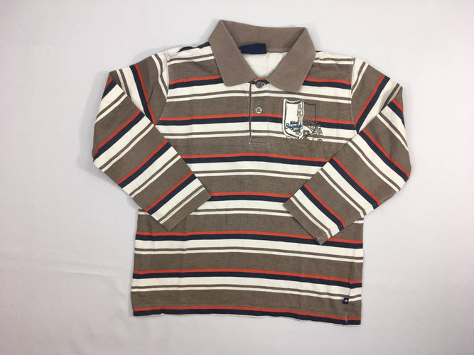 Polo m.l jersey brun rayé orange/bleu, moins cher chez Petit Kiwi