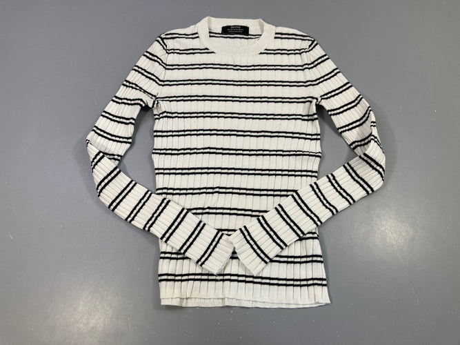 Pull m.l  blanc rayures noires, moins cher chez Petit Kiwi