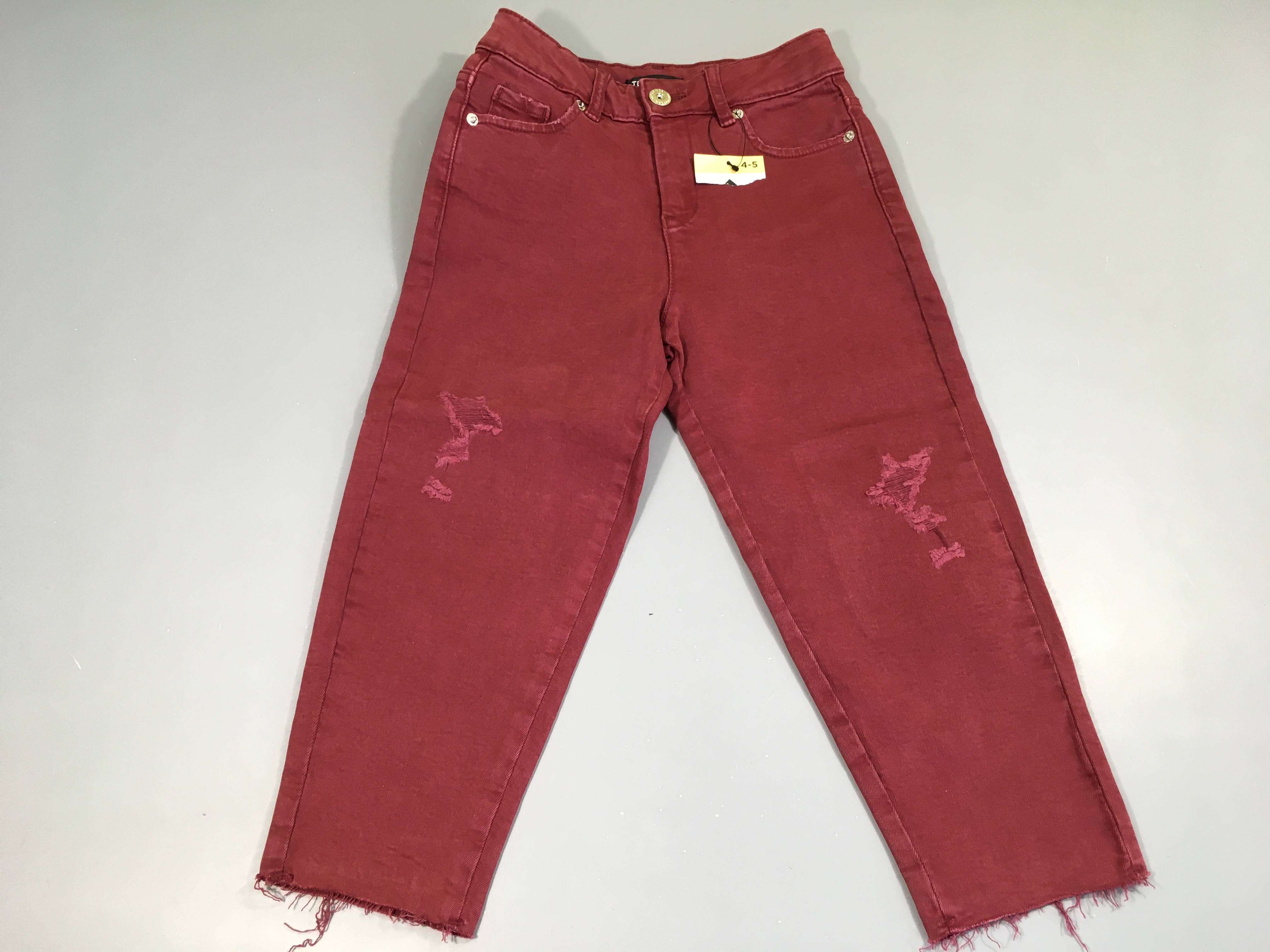 Pantalon bordeaux bas et genous effilochés, NEUF