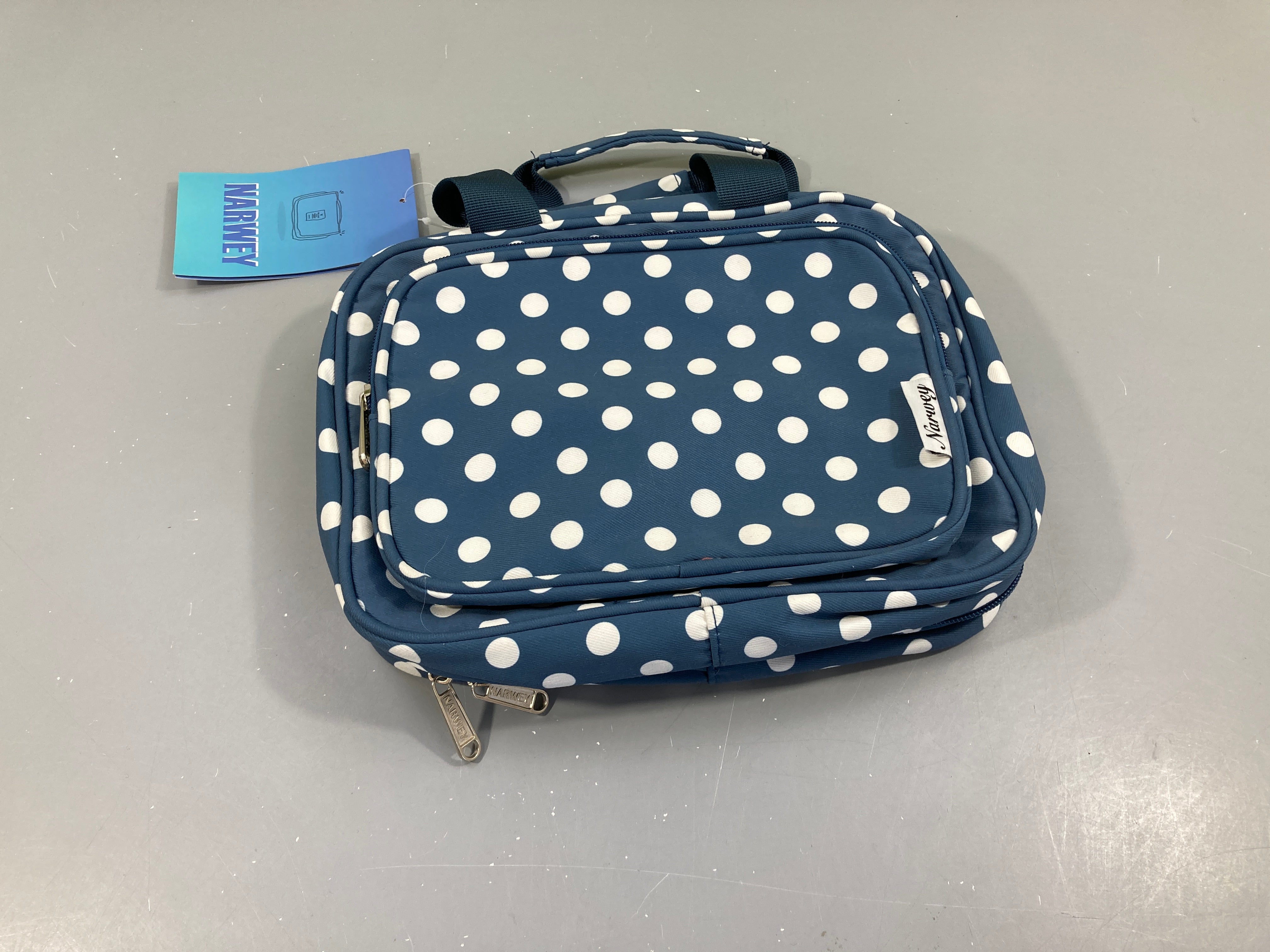 NEUF Trousse de toilette à suspendre, bleu pois, Narwey