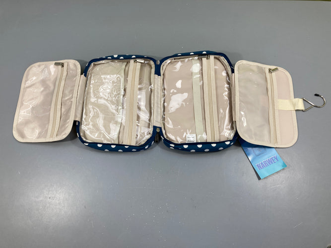 NEUF Trousse de toilette à suspendre, bleu pois, Narwey, moins cher chez Petit Kiwi