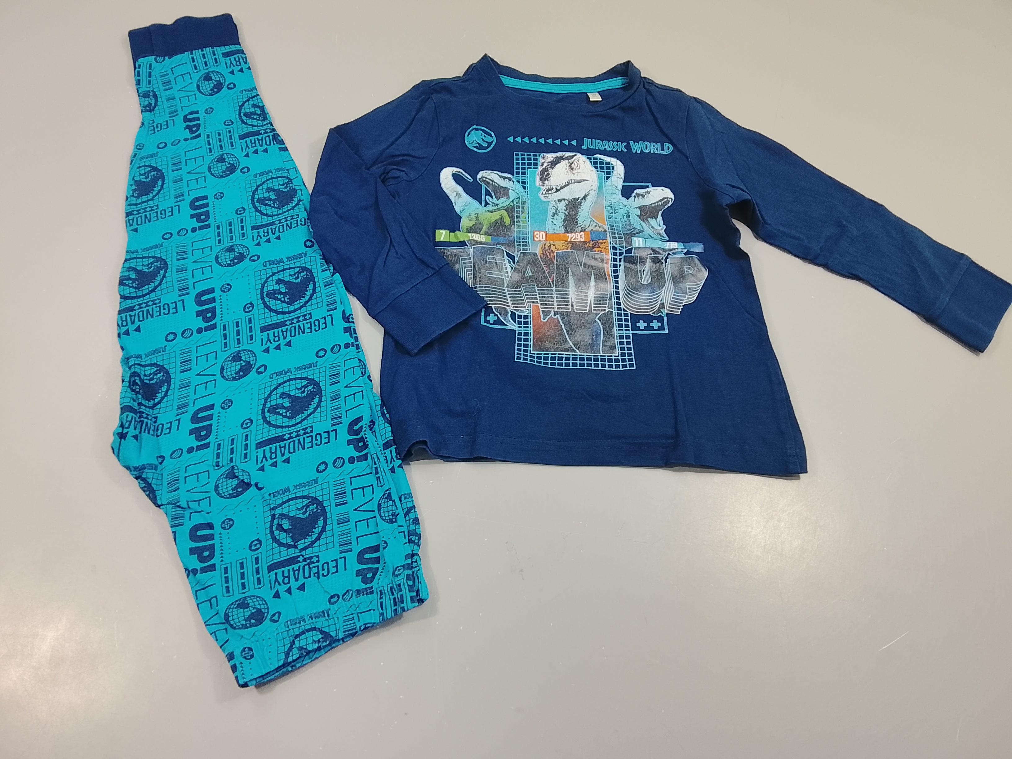 Pyjama 2pcs jersey  bleu marine, bleu dinosaures Jurassic worldv TEAM UP