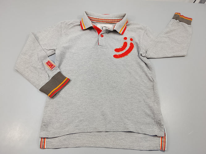 Polo gris chiné, orange "jj", moins cher chez Petit Kiwi