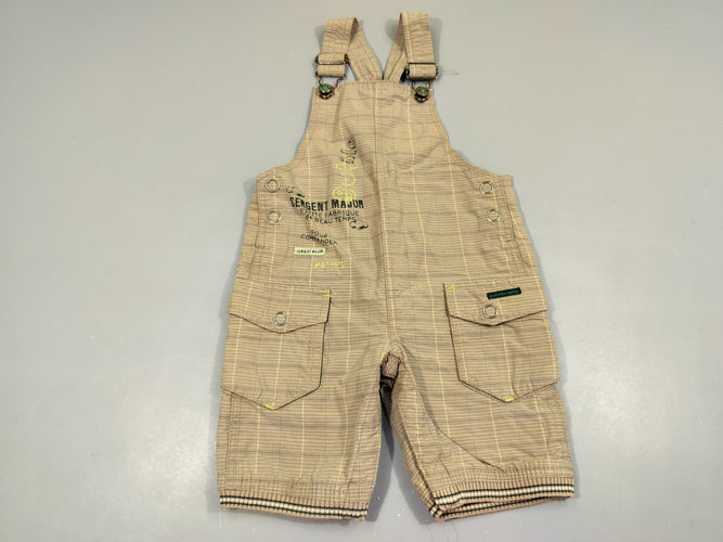 Salopette short greige à carreaux , 2poches "sergent major" 100% coton, moins cher chez Petit Kiwi