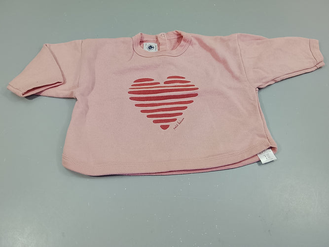 Sweat rose clair, coeur texturé, moins cher chez Petit Kiwi