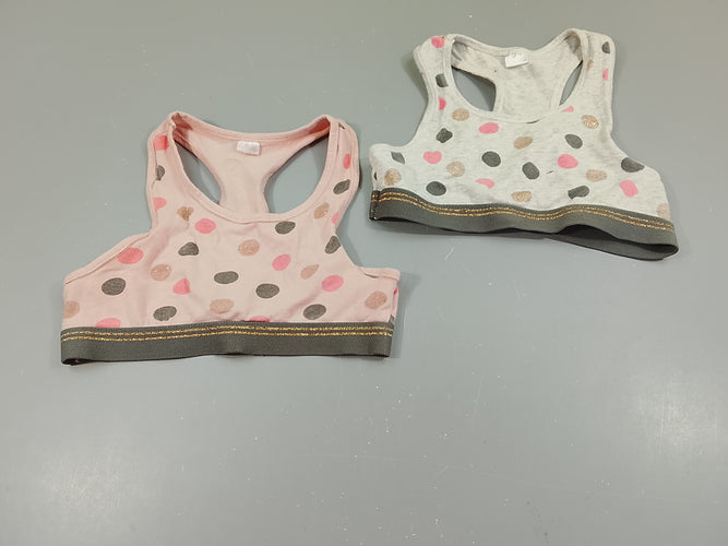 Lot de  2 brassière 1 rose clair à pois et 1 gris flammé à pois, moins cher chez Petit Kiwi