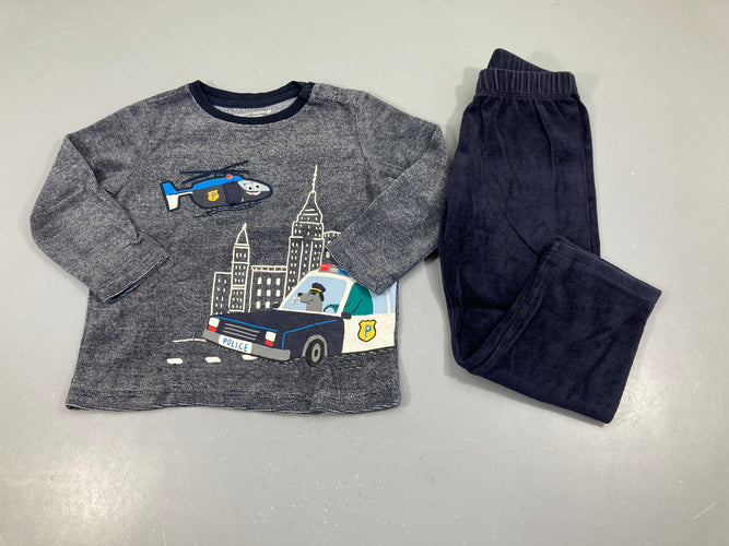 Pyjama 2pcs velours blru chiné gris Véhicules police dans la ville, moins cher chez Petit Kiwi