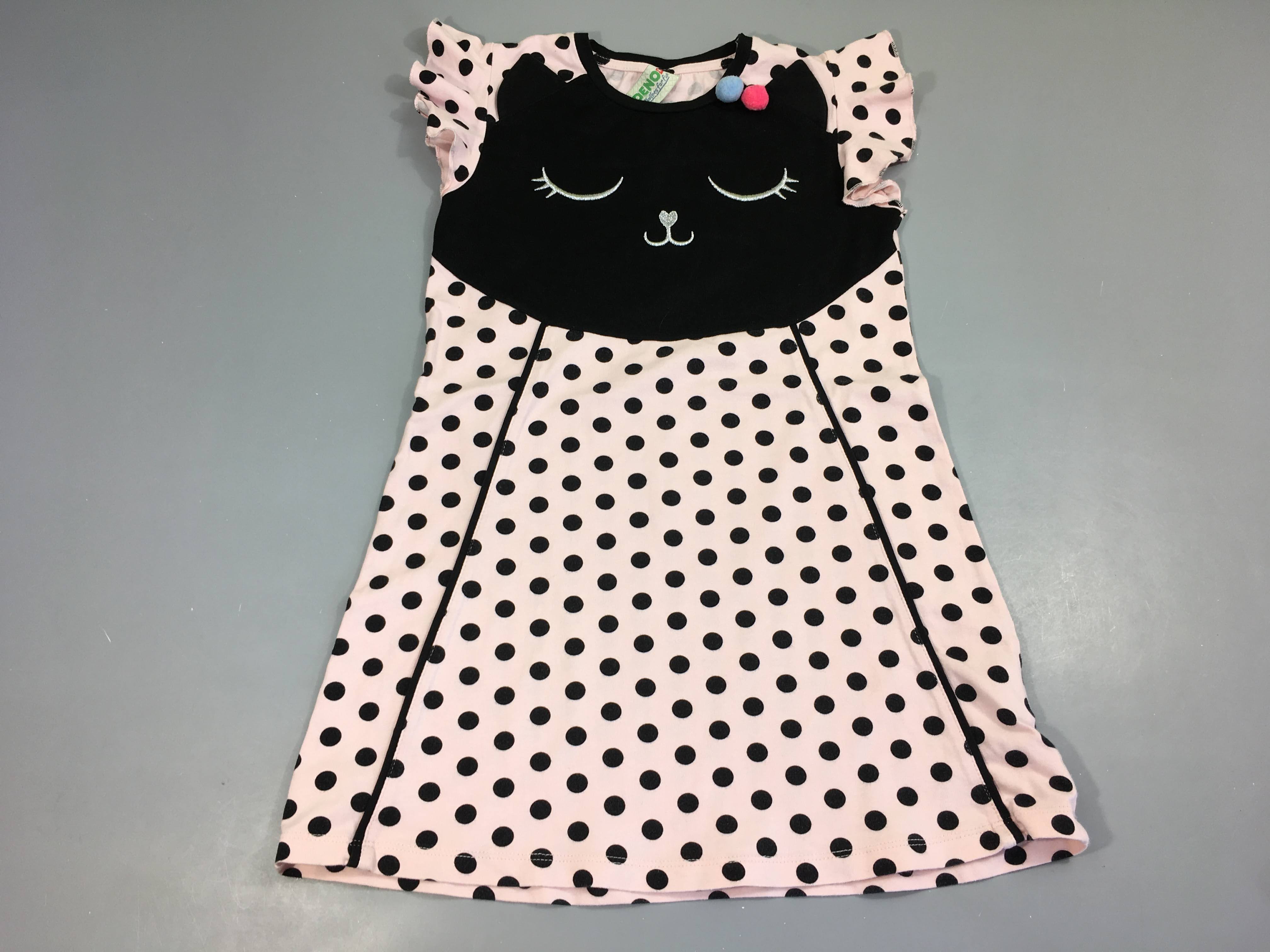 Robe jersey m.c rose pois noirs chat