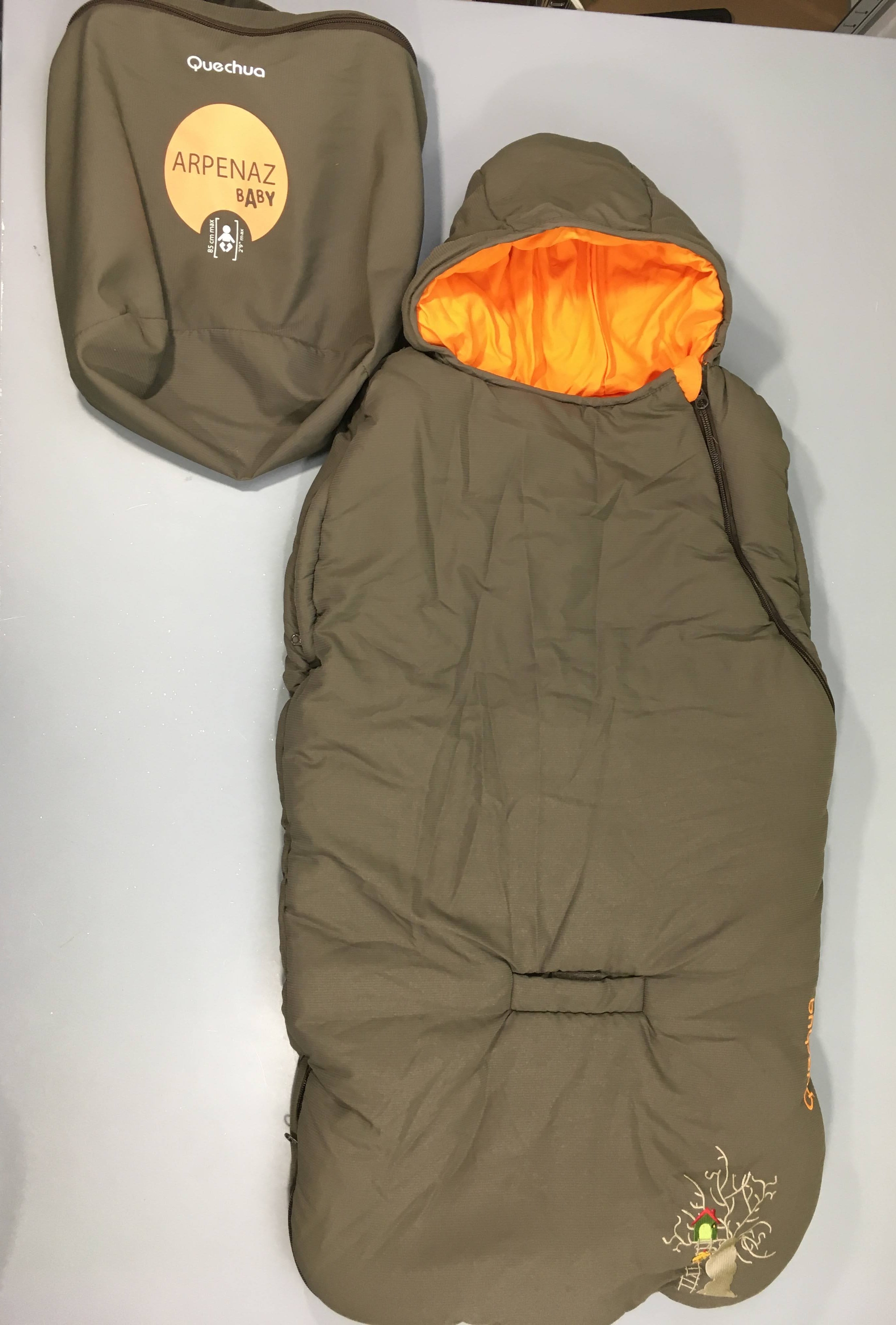 Sac de couchage brun, 85cm max, Arpenaz baby Petites taches intérieur voir photos