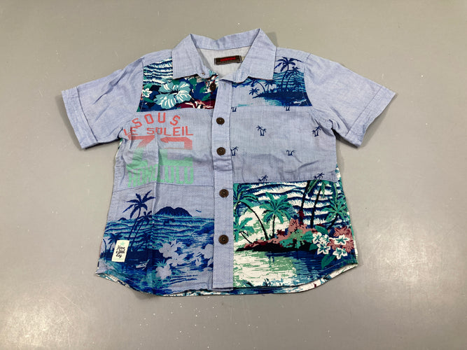 Chemise m.c bleue sous le soleil plamiers, moins cher chez Petit Kiwi