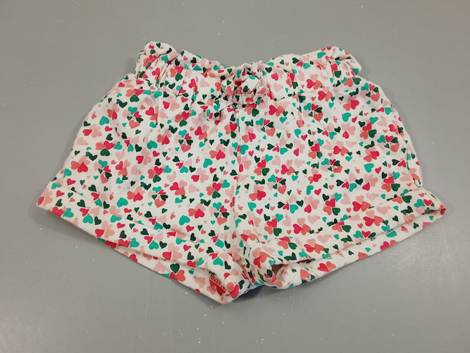 Short jersey à revers blanc, coeurs colorés, moins cher chez Petit Kiwi