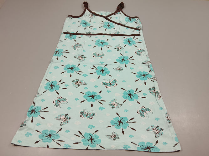 Robe à bretelles turquoise , brun motifs papillons, fleurs, moins cher chez Petit Kiwi