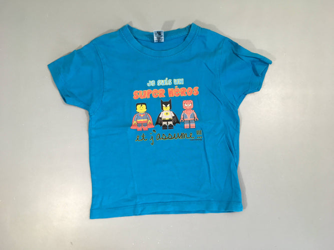 T-shirt m.c bleu super héros, légèrement bouloché, moins cher chez Petit Kiwi