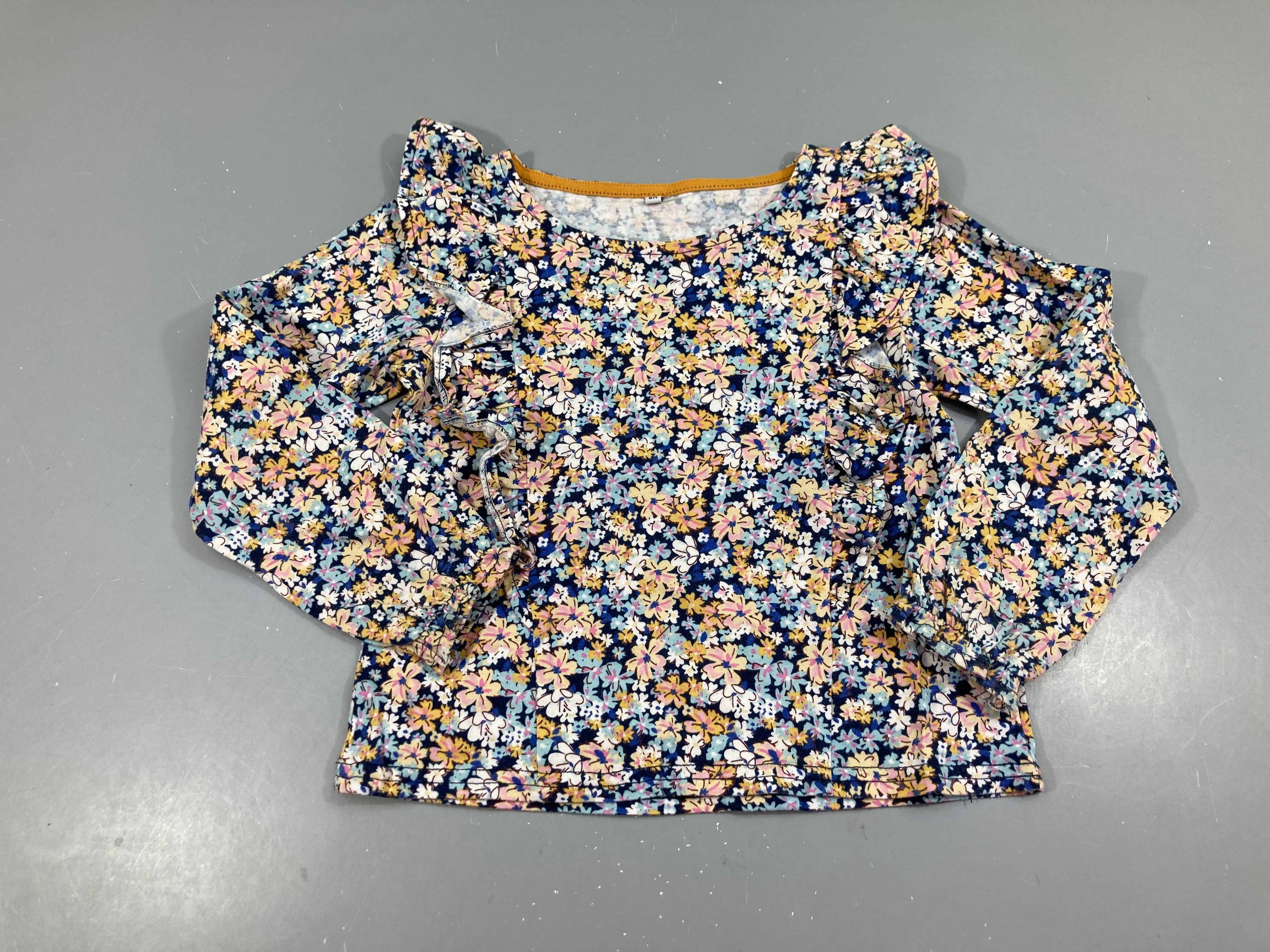 T-shirt m.l bleu foncé fleuri volants