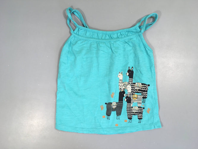 T-shirt fines bretelles bleu flammé lamas, moins cher chez Petit Kiwi