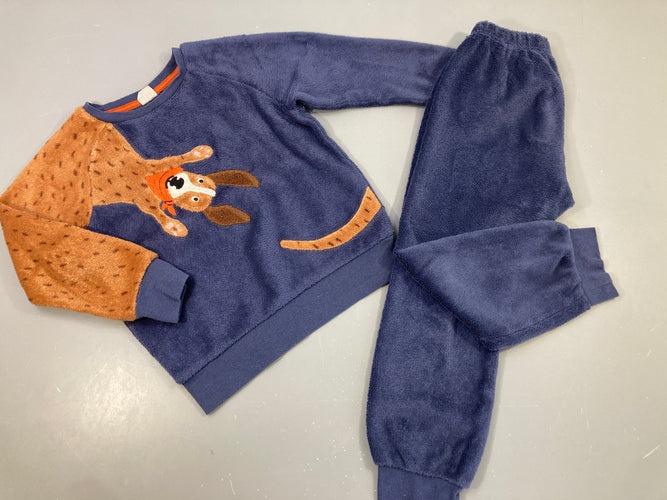 Pyjama 2pcs velours bleu ours, bords boulochés, moins cher chez Petit Kiwi