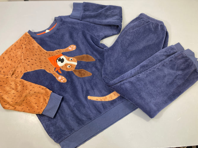 Pyjama 2pcs velours bleu ours, bords boulochés, moins cher chez Petit Kiwi