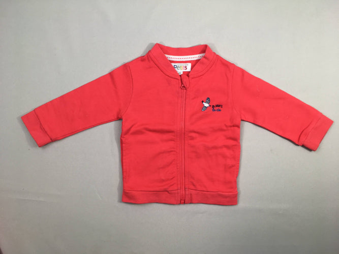 Sweat zippé rouge oiseau, moins cher chez Petit Kiwi