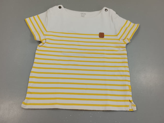 T-shirt m.c molleton blanc rayé jaune, moins cher chez Petit Kiwi