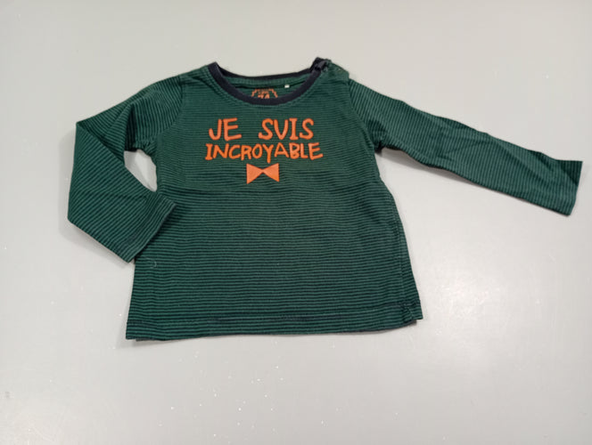 T-shirt m.l vert rayé bleu marine "je suis incroyable"., moins cher chez Petit Kiwi