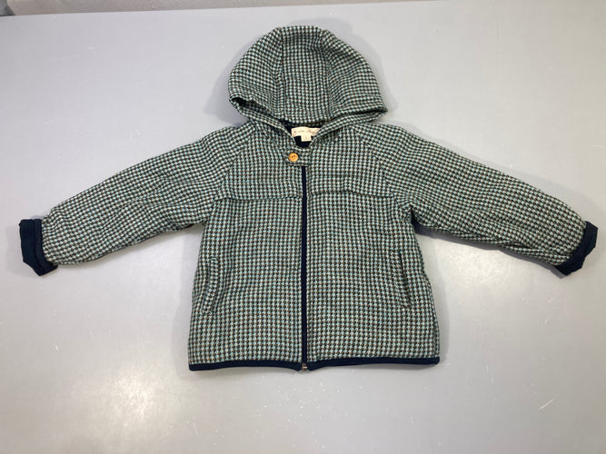 Veste à capuche style tweed motif pied de poule vert-bleu-gris-La petite collection, moins cher chez Petit Kiwi